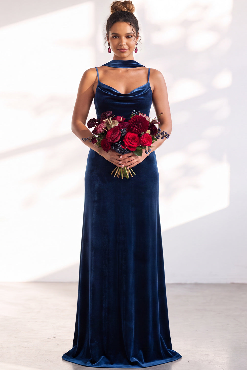 Black Mermaid Spaghetti Straps Velvet Long Wedding Guest Dress