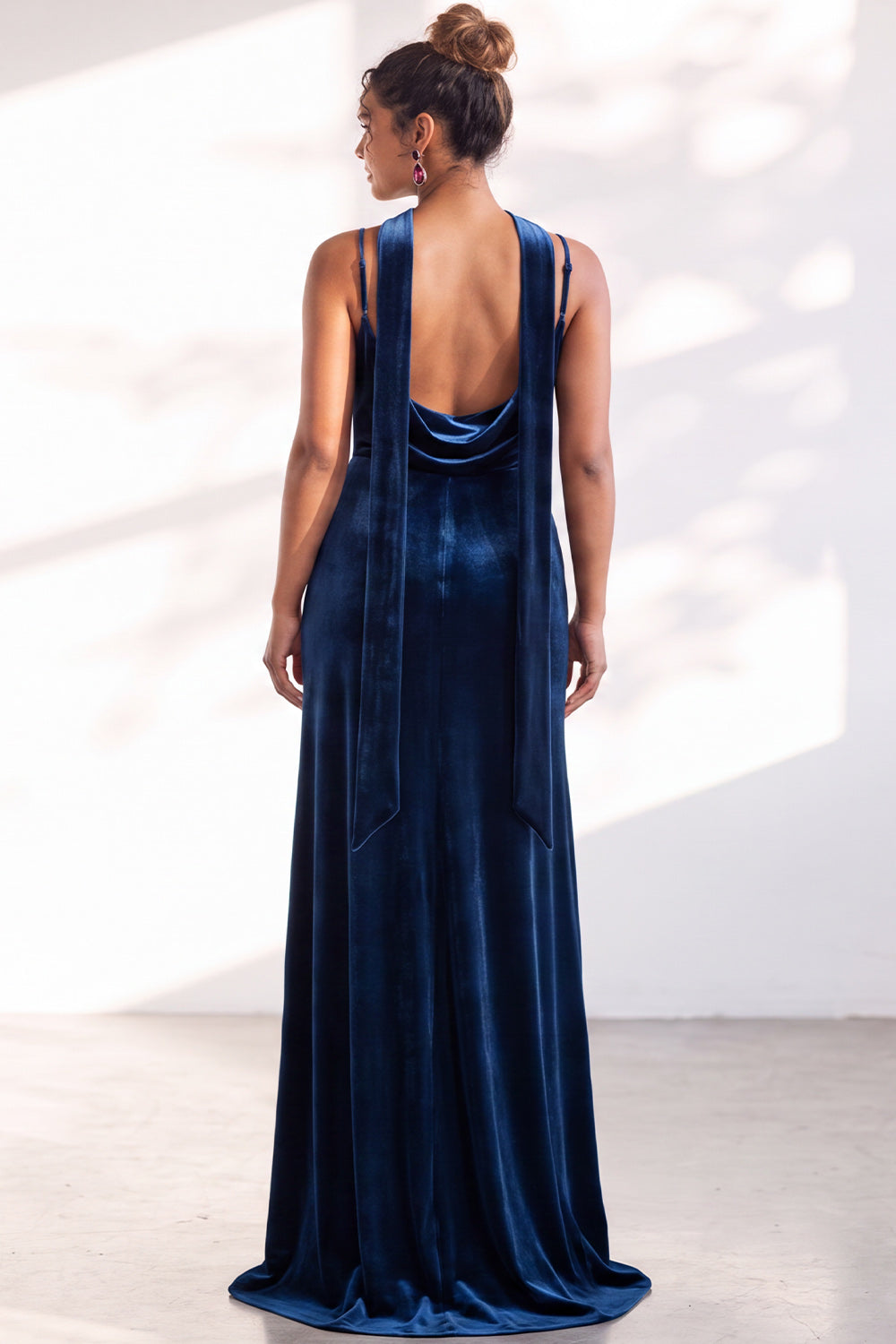 Black Mermaid Spaghetti Straps Velvet Long Wedding Guest Dress
