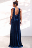 Black Mermaid Spaghetti Straps Velvet Long Wedding Guest Dress