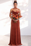 Black Mermaid Spaghetti Straps Velvet Long Wedding Guest Dress