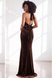 Dark Purple Velvet Mermaid Halter Long Wedding Guest Dress