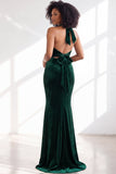 Dark Purple Velvet Mermaid Halter Long Wedding Guest Dress