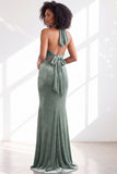 Dark Purple Velvet Mermaid Halter Long Wedding Guest Dress