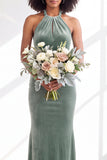 Dark Purple Velvet Mermaid Halter Long Wedding Guest Dress