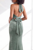 Dark Purple Velvet Mermaid Halter Long Wedding Guest Dress