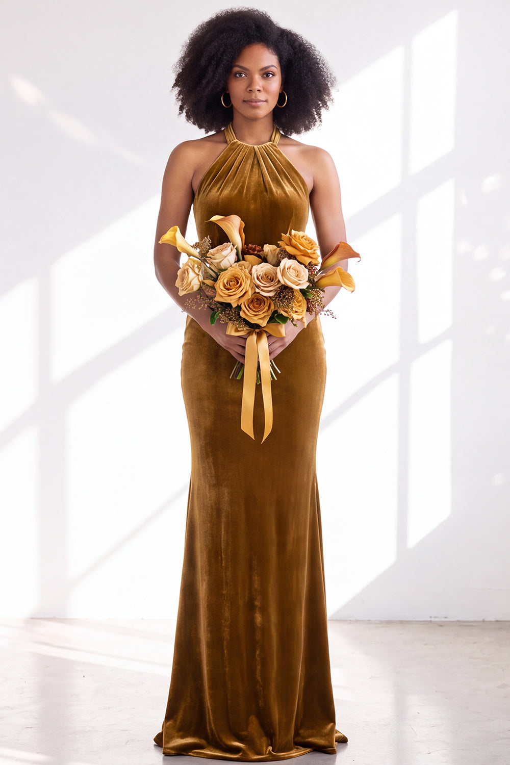 Dark Purple Velvet Mermaid Halter Long Wedding Guest Dress