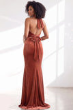 Dark Purple Velvet Mermaid Halter Long Wedding Guest Dress