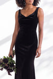 Golden Brown Velvet Mermaid Cowl Neck Long Wedding Guest Dress