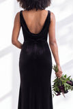 Golden Brown Velvet Mermaid Cowl Neck Long Wedding Guest Dress