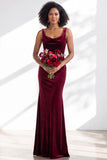 Golden Brown Velvet Mermaid Cowl Neck Long Wedding Guest Dress