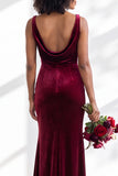 Golden Brown Velvet Mermaid Cowl Neck Long Wedding Guest Dress