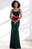 Golden Brown Velvet Mermaid Cowl Neck Long Wedding Guest Dress