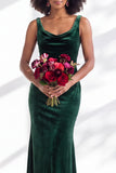 Golden Brown Velvet Mermaid Cowl Neck Long Wedding Guest Dress