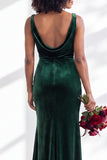 Golden Brown Velvet Mermaid Cowl Neck Long Wedding Guest Dress
