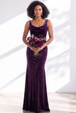 Golden Brown Velvet Mermaid Cowl Neck Long Wedding Guest Dress