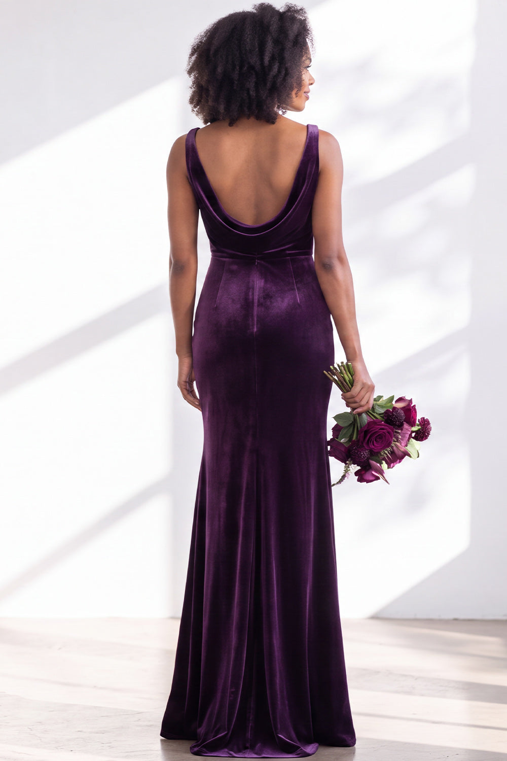 Golden Brown Velvet Mermaid Cowl Neck Long Wedding Guest Dress