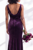 Golden Brown Velvet Mermaid Cowl Neck Long Wedding Guest Dress