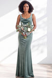 Golden Brown Velvet Mermaid Cowl Neck Long Wedding Guest Dress