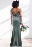 Golden Brown Velvet Mermaid Cowl Neck Long Wedding Guest Dress