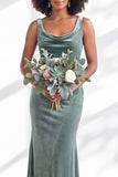 Golden Brown Velvet Mermaid Cowl Neck Long Wedding Guest Dress