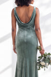 Golden Brown Velvet Mermaid Cowl Neck Long Wedding Guest Dress