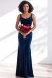 Golden Brown Velvet Mermaid Cowl Neck Long Wedding Guest Dress