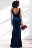 Golden Brown Velvet Mermaid Cowl Neck Long Wedding Guest Dress