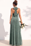 Burgundy A-Line Velvet Halter Long Wedding Guest Dress