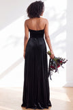 Dark Green Velvet Strapless Long Pleated Wedding Guest Dress