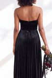 Dark Green Velvet Strapless Long Pleated Wedding Guest Dress