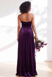 Dark Green Velvet Strapless Long Pleated Wedding Guest Dress