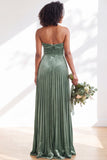 Dark Green Velvet Strapless Long Pleated Wedding Guest Dress