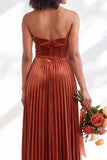 Dark Green Velvet Strapless Long Pleated Wedding Guest Dress