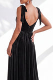 Coffee A-Line Velvet Long Wedding Guest Dress with Bows
