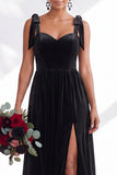 Coffee A-Line Velvet Long Wedding Guest Dress with Bows