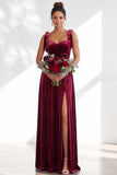 Coffee A-Line Velvet Long Wedding Guest Dress with Bows