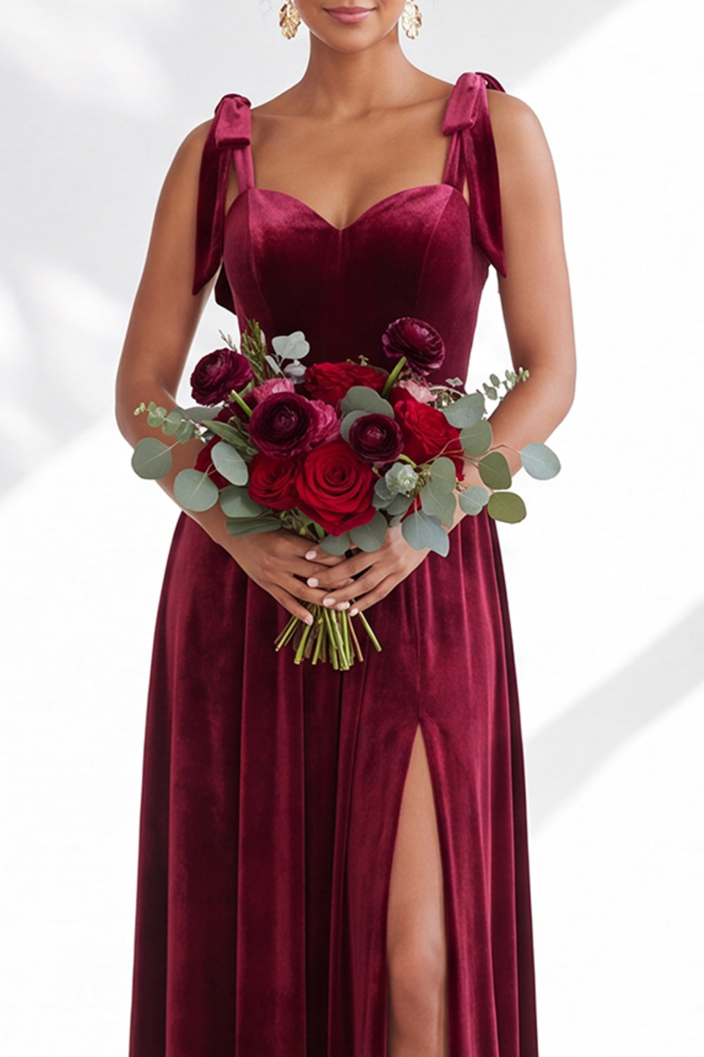 Coffee A-Line Velvet Long Wedding Guest Dress with Bows