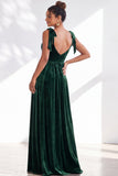 Coffee A-Line Velvet Long Wedding Guest Dress with Bows