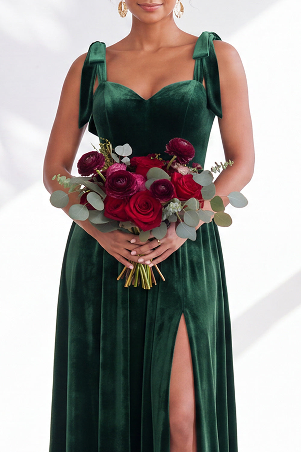 Coffee A-Line Velvet Long Wedding Guest Dress with Bows