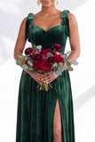 Coffee A-Line Velvet Long Wedding Guest Dress with Bows