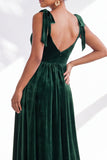 Coffee A-Line Velvet Long Wedding Guest Dress with Bows