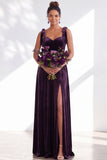 Coffee A-Line Velvet Long Wedding Guest Dress with Bows