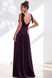 Coffee A-Line Velvet Long Wedding Guest Dress with Bows