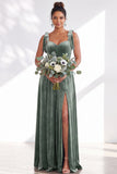 Coffee A-Line Velvet Long Wedding Guest Dress with Bows