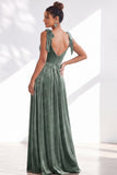 Coffee A-Line Velvet Long Wedding Guest Dress with Bows