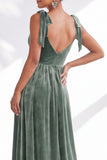 Coffee A-Line Velvet Long Wedding Guest Dress with Bows