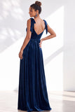 Coffee A-Line Velvet Long Wedding Guest Dress with Bows