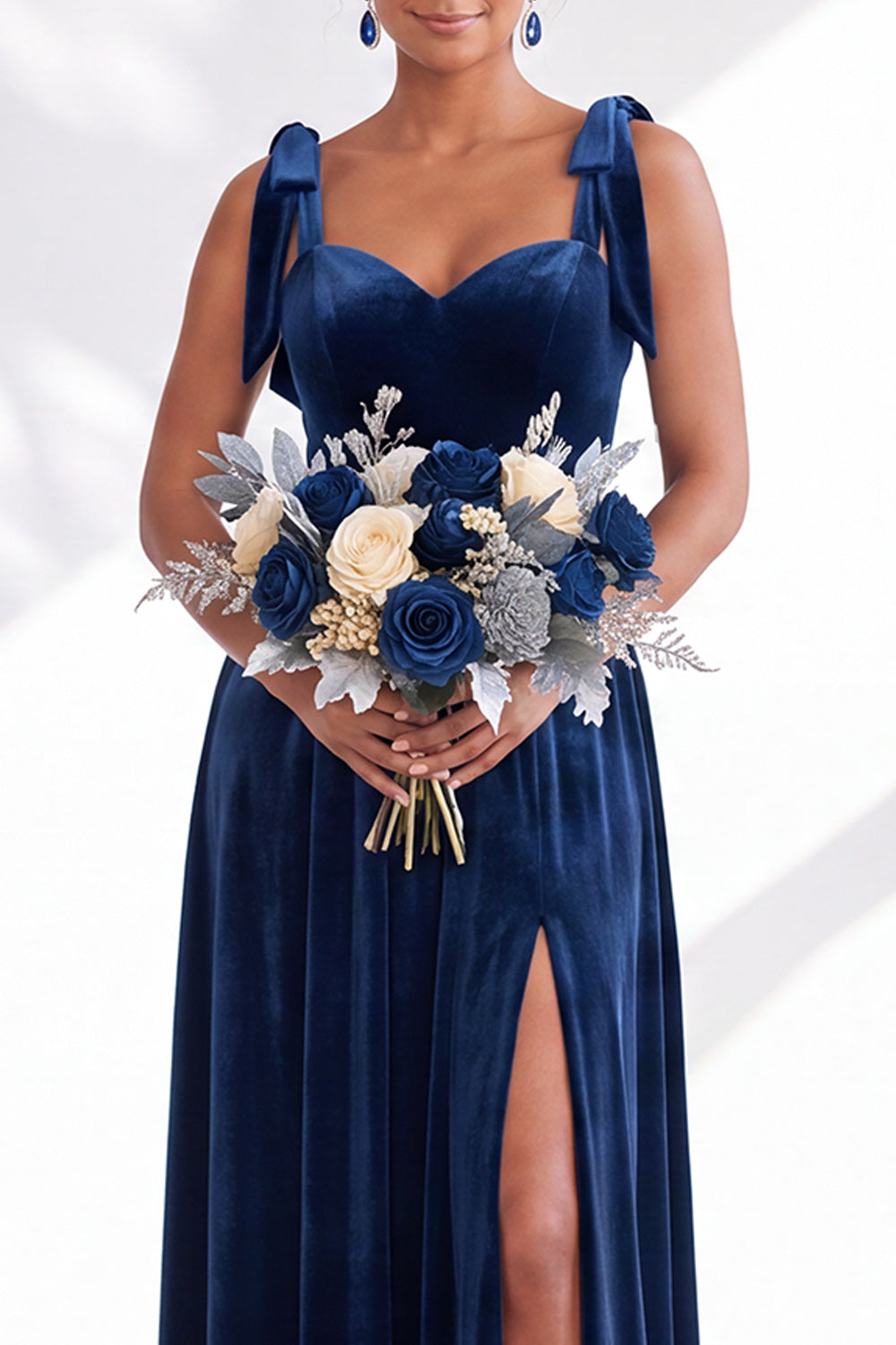 Coffee A-Line Velvet Long Wedding Guest Dress with Bows