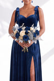 Coffee A-Line Velvet Long Wedding Guest Dress with Bows