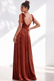 Coffee A-Line Velvet Long Wedding Guest Dress with Bows